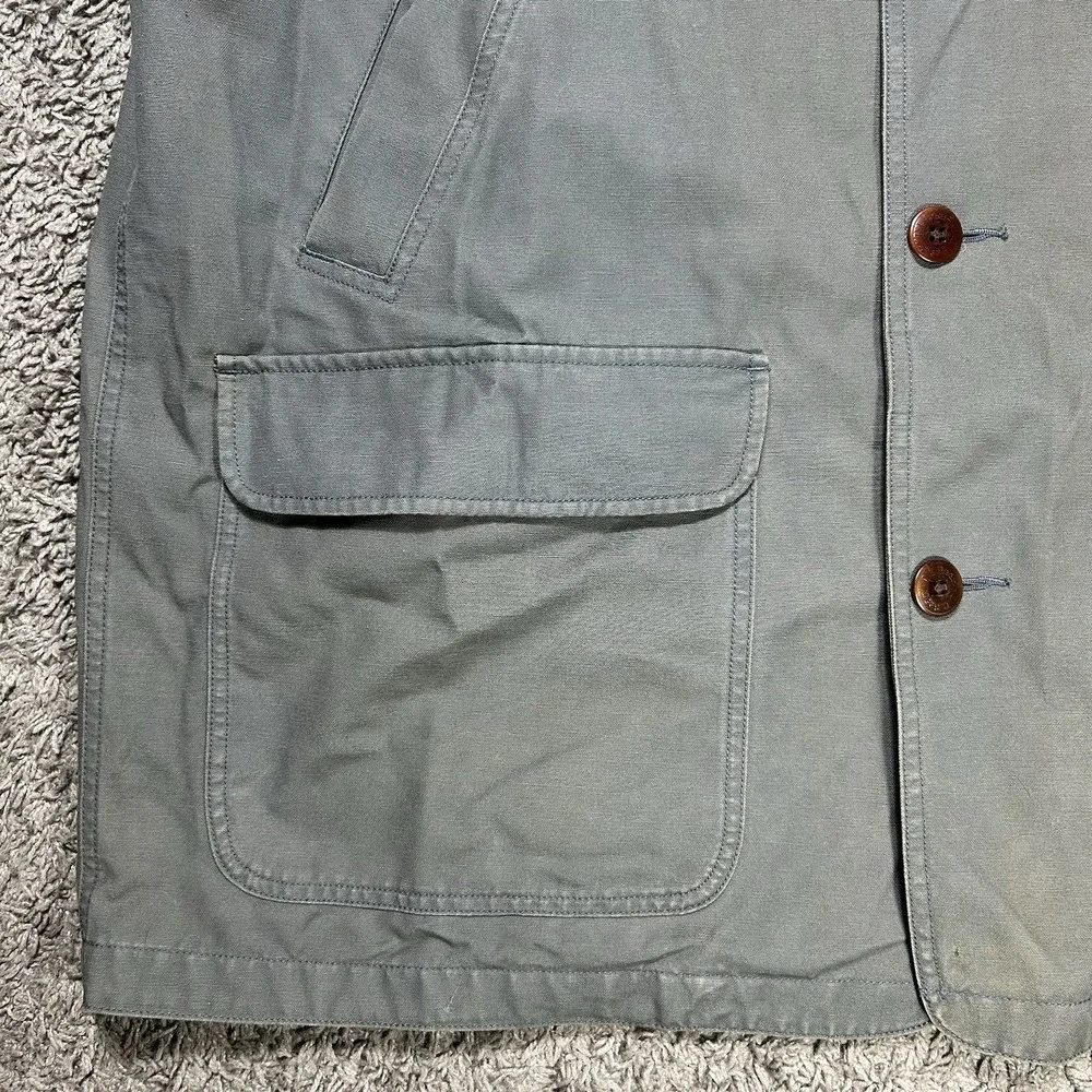 LL Bean Jacket Mens XL Green Canvas Barn Chore Coat Corduroy Cuffs Lined Faded - Picture 9 of 13